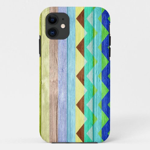 Trendy Girly Chevron Stripe Wood iPhone 11 Case