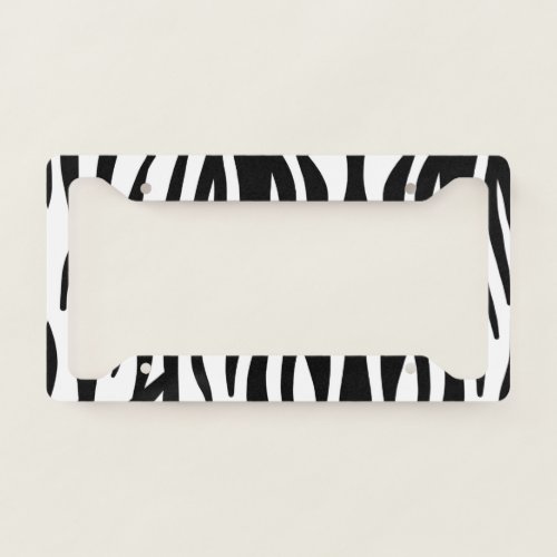 trendy girly chic black and white zebra stripes license plate frame