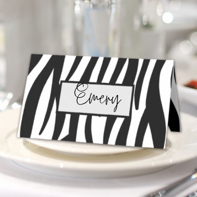 trendy girly chic black and white zebra stripes place card (trendy girly chic black and white zebra stripes place card)