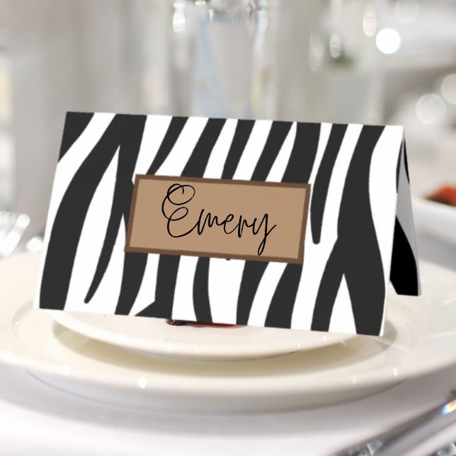 trendy girly chic black and white zebra stripes place card (trendy girly chic black and white zebra stripes place card)