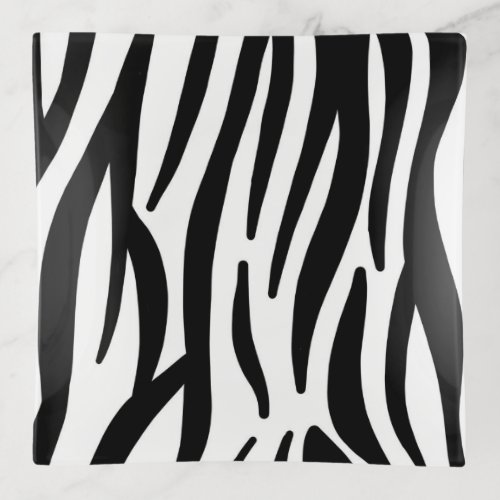 trendy girly chic black and white zebra stripes trinket tray