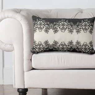 trendy girly chic fashion vintage black and white lumbar pillow
