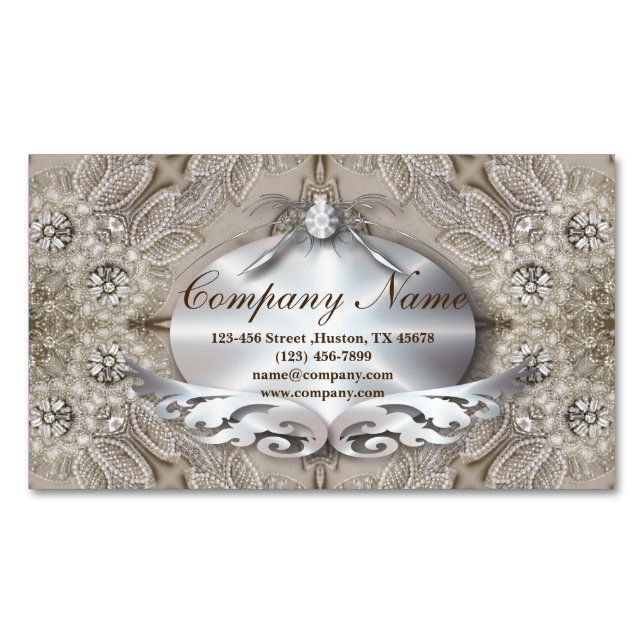 Trendy Girly Chic Gatsby Fashion Paris Lace Business Card Magnet (Front)