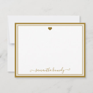 Trendy Girly Chic Gold Heart Custom Name Note Card
