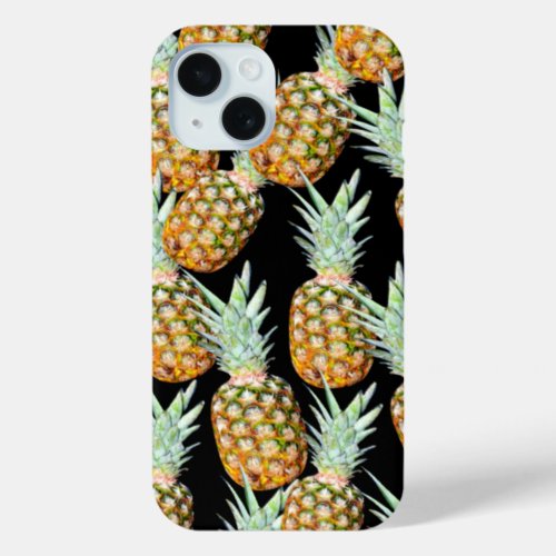 trendy girly chic tropical fruit pineapple pattern iPhone 15 case