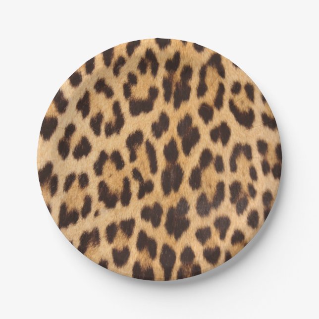 trendy girly chic wild safari leopard print paper plates (Front)