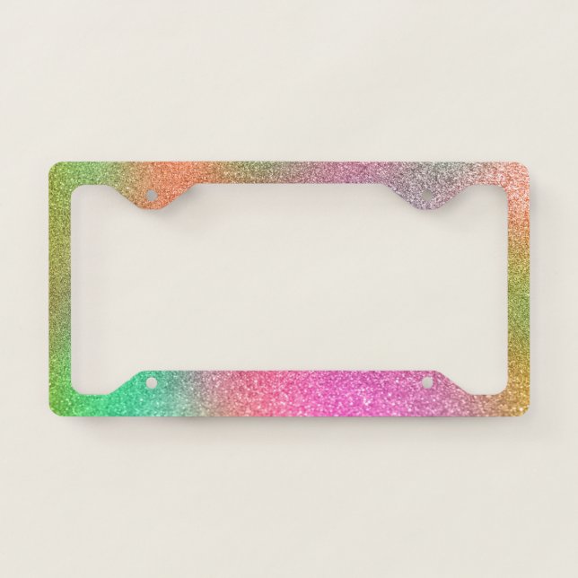 Trendy Girly Colorful Glitter Ombre License Plate Frame (Front)