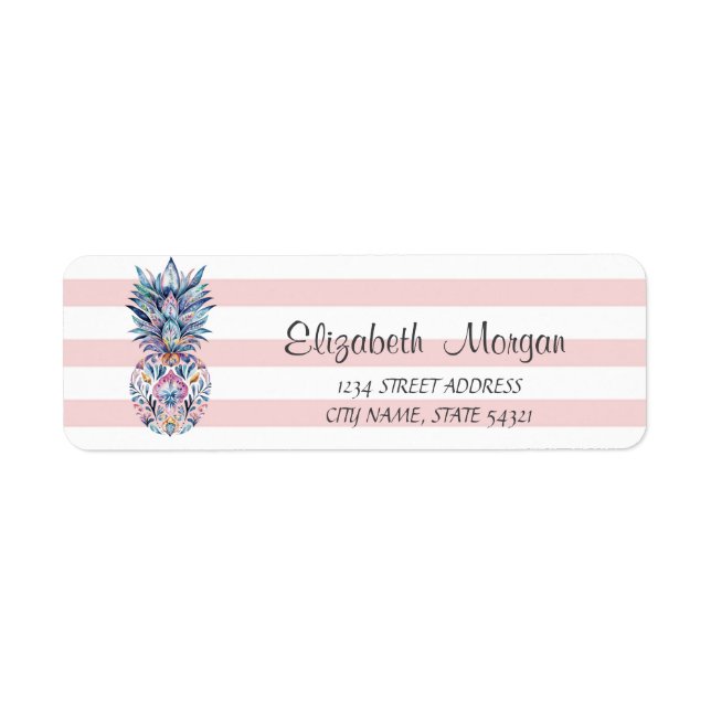 Trendy Girly Colorful Pineapple,Stripes  Label (Front)