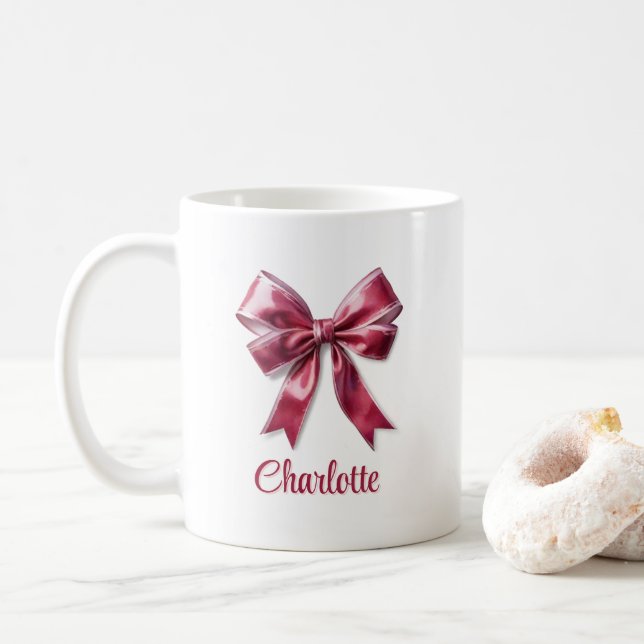 Trendy Girly Coquette Pink Bow Mug (With Donut)