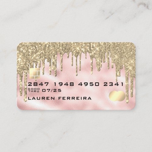 Trendy Girly Drips Pink Gold Faux Debit Card