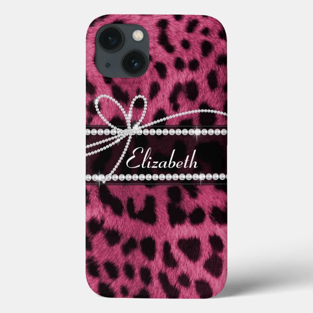 Trendy girly faux hot pink leopard animal print Case-Mate iPhone case (Back)