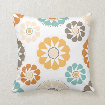 Trendy Girly Flower Pattern Floral Orange Blue Throw Pillow by PrettyPatternsGifts at Zazzle