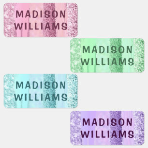 Trendy Girly Glitter Chic Modern Personalized Name Labels