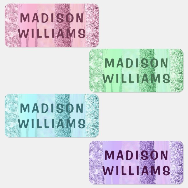 Trendy Girly Glitter Chic Modern Personalized Name Labels (Group)