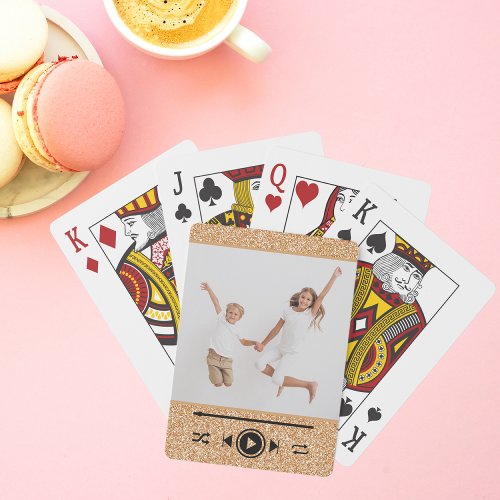 Trendy Girly Glitter Photo Gold Press Play Modern Poker Cards