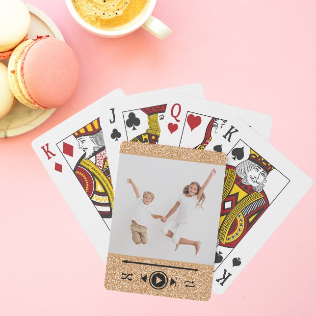 Trendy Girly Glitter Photo Gold Press Play Modern Poker Cards (Creator Uploaded)