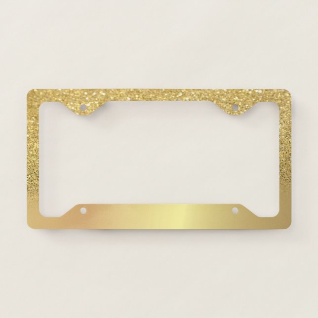 Trendy Girly Gold Glitter Bokeh Ombre License Plate Frame (Front)