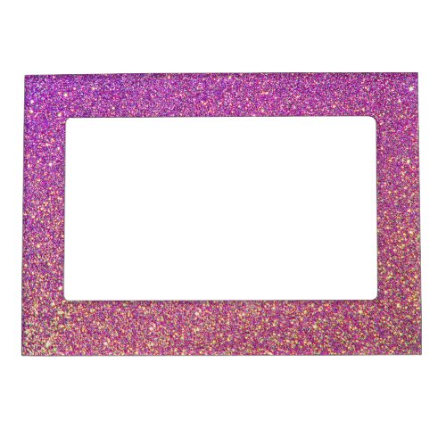 Trendy Girly Gradient Ombre Purple Pink Glitter Magnetic Picture Frame