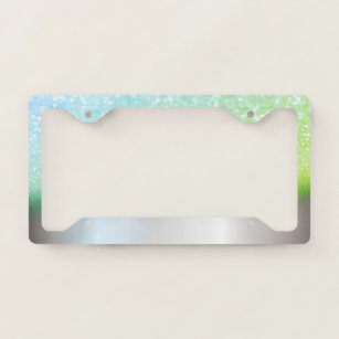 Trendy Girly Green Glitter Bokeh Ombre License Plate Frame