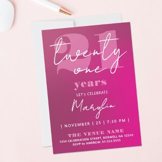 Trendy Girly Hot Pink Purple 21st Twenty One Typo