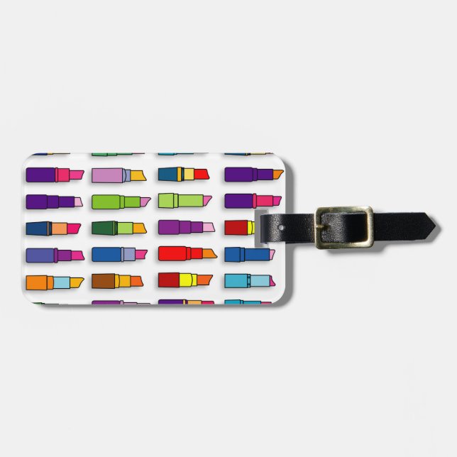 Trendy, girly lipsticks pattern luggage tag (Front Horizontal)