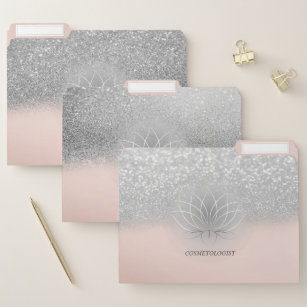 Trendy Girly, Lotus Silver  Glitter Bokeh File Folder