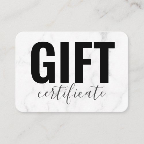 Trendy Girly Marble Business Gift Certificate