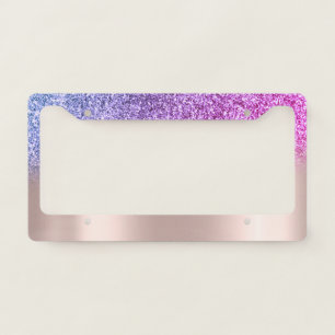 Trendy Girly Ombre Glitter Bokeh Ombre Rose Gold License Plate Frame