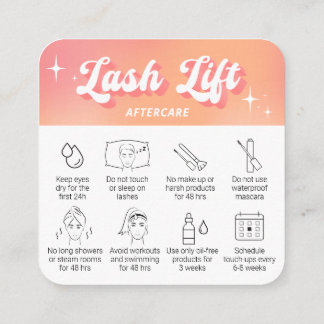 Trendy Girly Peach Lash Lift & Tint Aftercare Card