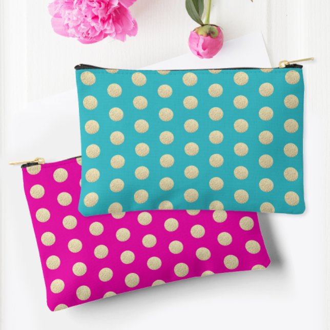 Trendy Girly Pink And Aqua Glittery Polka Dots  Accessory Pouch (Creator Uploaded)