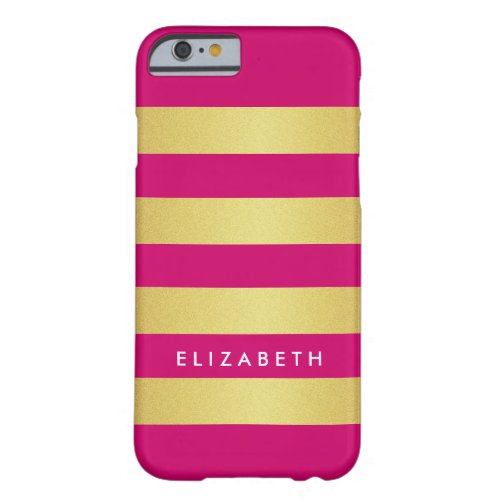 Trendy Girly Pink and Gold Stripes Striped Barely There iPhone 6 Case