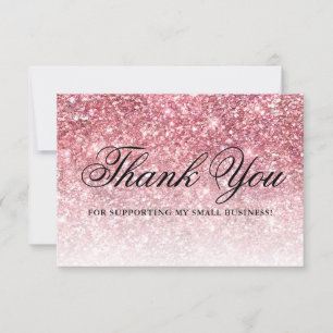 Trendy Girly Pink Glitter Beauty Business Thank You Card