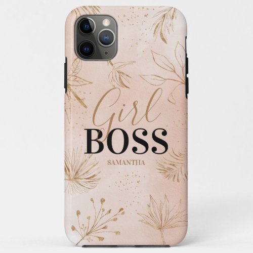 Trendy Girly Pink  Gold Girl Boss Name iPhone 11 Pro Max Case