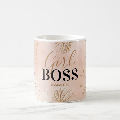 Trendy Girly Pink & Gold Girl Boss Name Coffee Mug