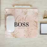 Trendy Girly Pink & Gold Girl Boss Name Mouse Pad<br><div class="desc">Make a bold statement in the office with this trendy girly 'Girl Boss' mouse pad,  for powerful women everywhere! Featuring a watercolor pink wash background,  faux gold botanical foliage with gold dust calligraphy script and your name.</div>