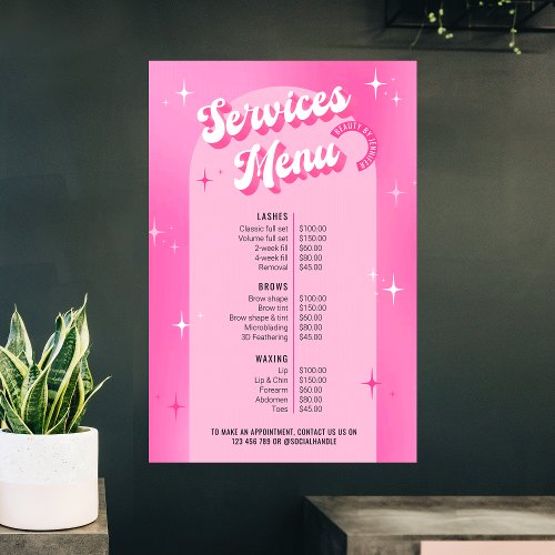 Trendy Girly Pink Groovy Salon Services Price List Poster
