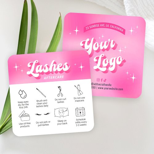 Trendy Girly Pink Lash Extensions Aftercare Cards