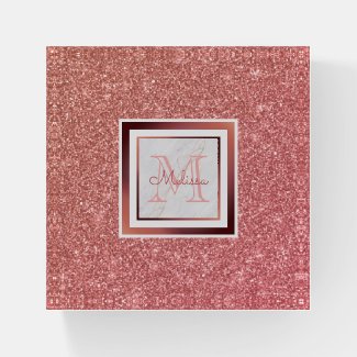Trendy Girly Pink Name Monogram Rose Gold Glitter