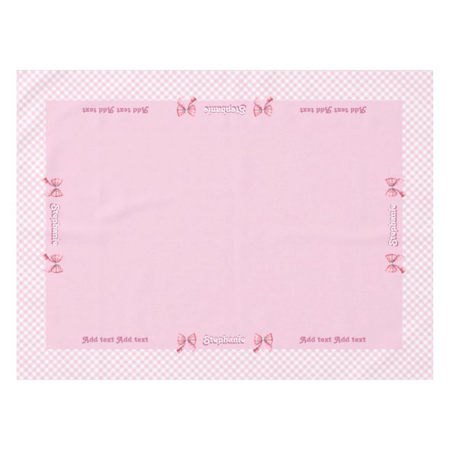 Trendy Girly Pink Plaid Checkerboard Pattern & Bow Tablecloth (Front (Horizontal))