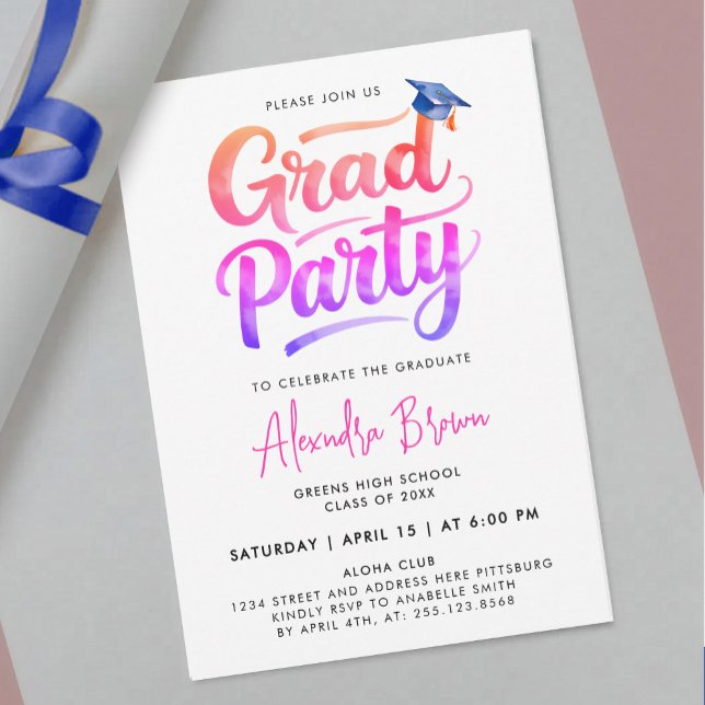 Trendy Girly Pink Purple Grad Brush Paint Script Invitation (Creator Uploaded)
