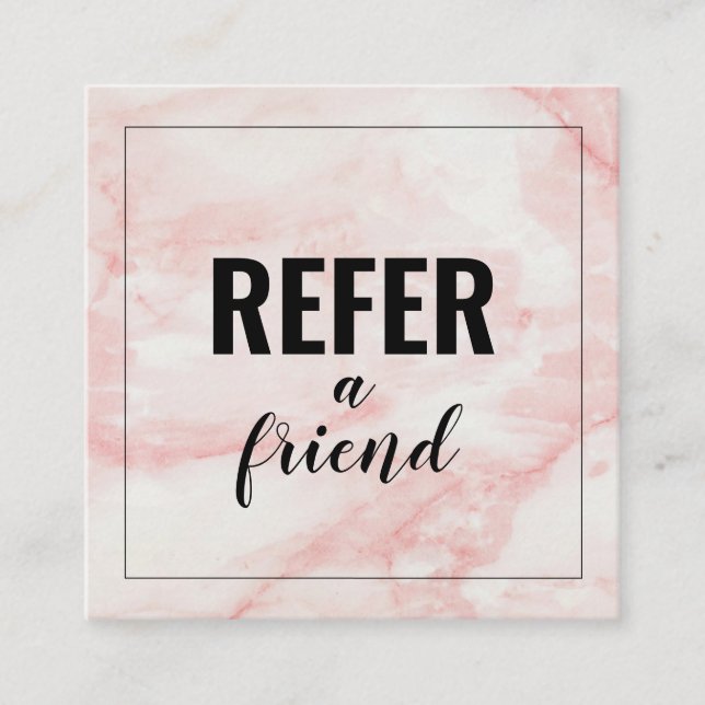 Trendy Girly Pink White Marble Referral Card (Front)