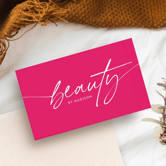 Trendy Girly Ruby Red Beauty Makeup Artist Script Business Card (Creator Uploaded)