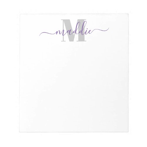 Trendy Girly Script Monogram Purple and Grey Notepad