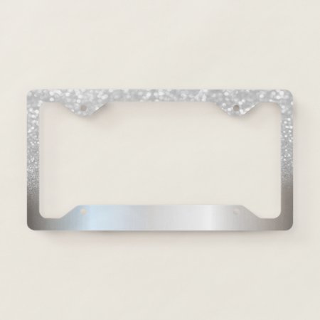 Trendy Girly Silver Glitter Bokeh Ombre License Plate Frame