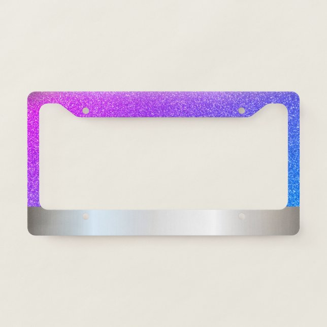 Trendy Girly Silver Glitter Ombre Violet License Plate Frame (Front)