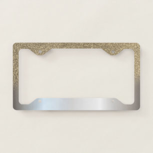 Trendy Girly Silver Gold Glitter Ombre License  Plate Frame