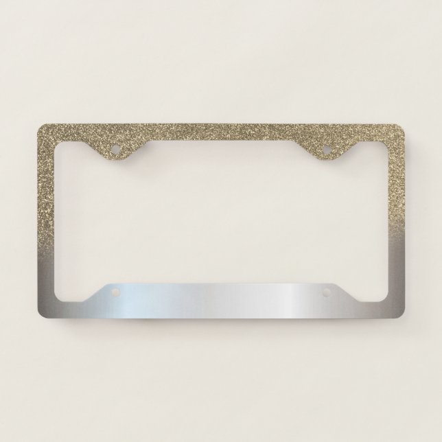 Trendy Girly Silver Gold Glitter Ombre License  Plate Frame (Front)