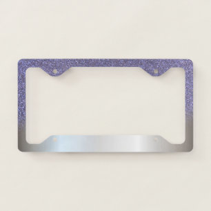 Trendy Girly Silver Violet Glitter Ombre License Plate Frame