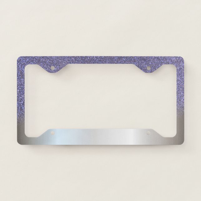 Trendy Girly Silver Violet Glitter Ombre License Plate Frame (Front)