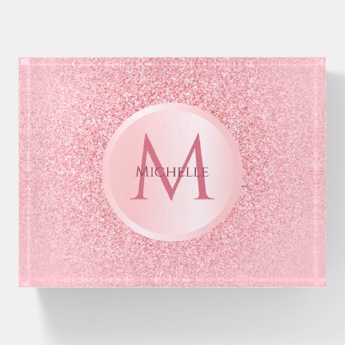 Trendy Girly Stylish Rose Gold Glitter Template Paperweight